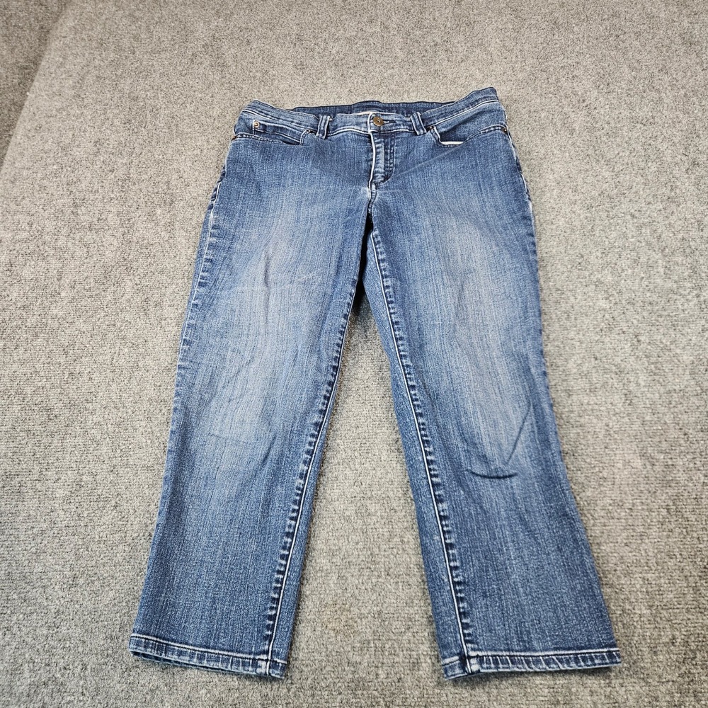 Duluth Trading Co Womens Blue Denim Crop Jeans Size 10 Straight Leg Stretch